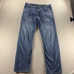 Wrangler Authentics Jeans Mens 34x32 Blue Regular Fit Stretch Denim Distressed